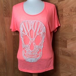 Wet Seal Small Orange Top with Crochet Skull